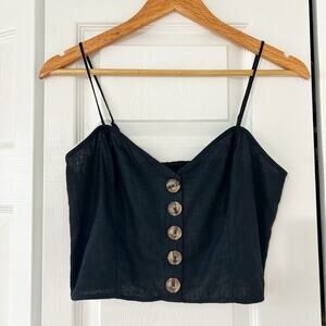 NWT Express Black Linen Blend Button Front Crop Top Women’s Size Small